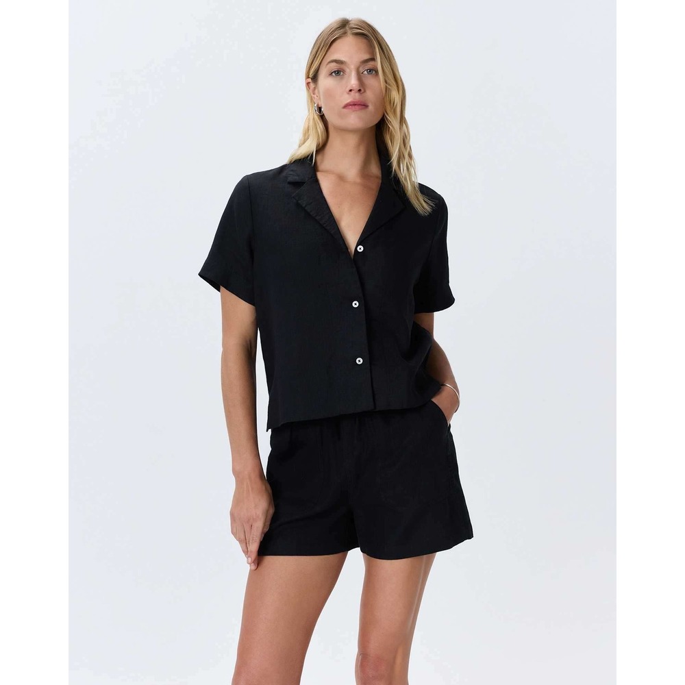 Quince Black European Linen Short Sleeve Shirt Button Down Relaxed Top Size XL